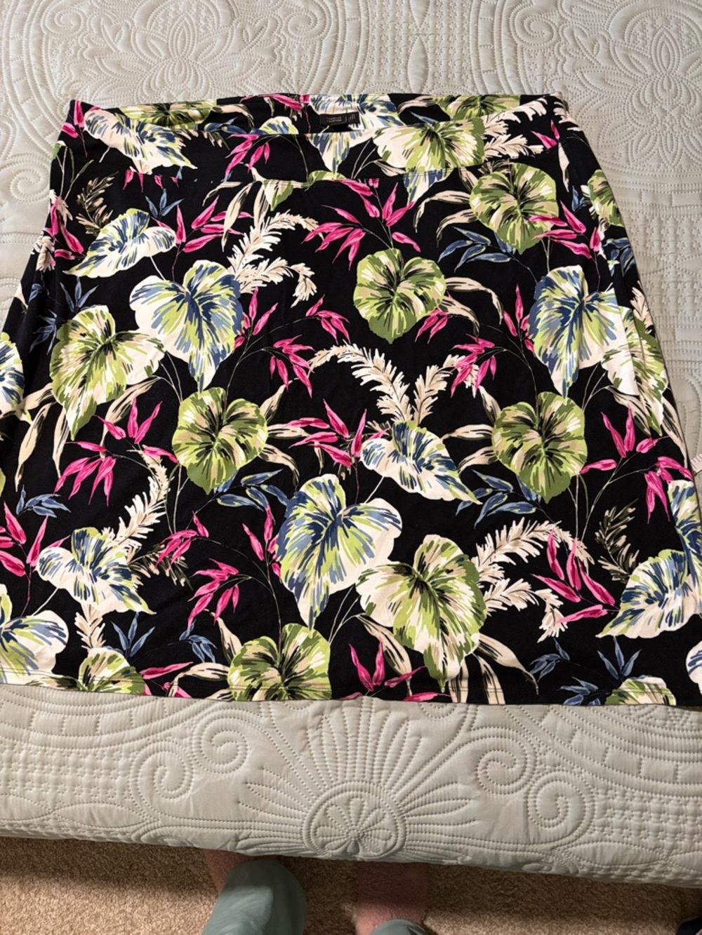 J. Jill Black Tropical Floral Midi Skirt with Pink and Green